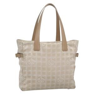 CHANEL New Travel Line Tote Bag Nylon Beige Gold CC Auth ep9942